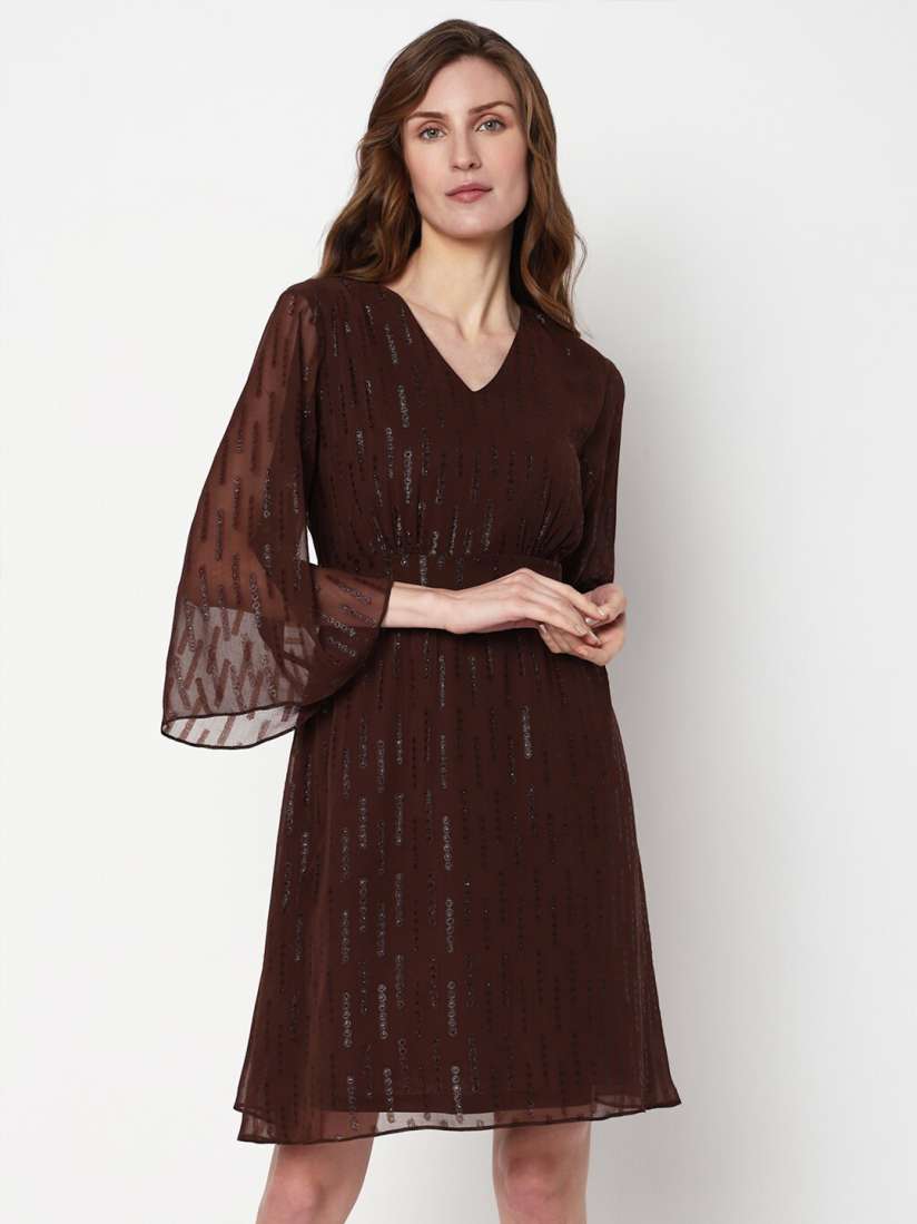 Buy Vero Moda Embellished V Neck Flared Sleeves Sequined A line Dress Dresses for Women 24913378 Myntra