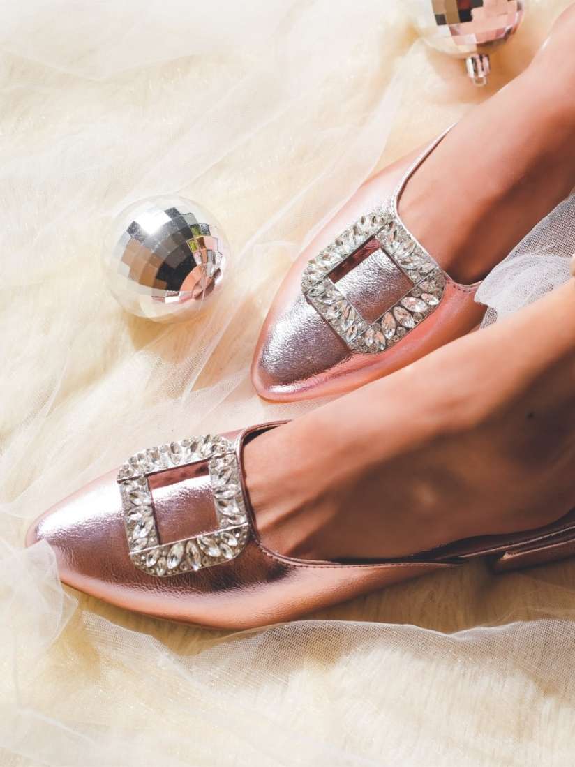 Buy Chere Rose Gold Embellished Block Mules Heels for Women 24919556 Myntra