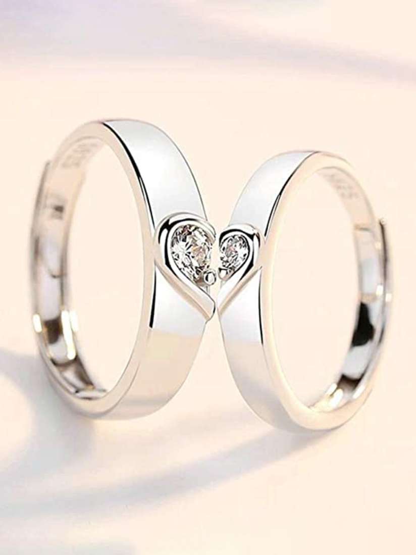 Buy VIEN Set Of 2 Silver Plated Stainless Steel CZ Studded Adjustable Couple Finger Rings Ring for Unisex 24922764 Myntra