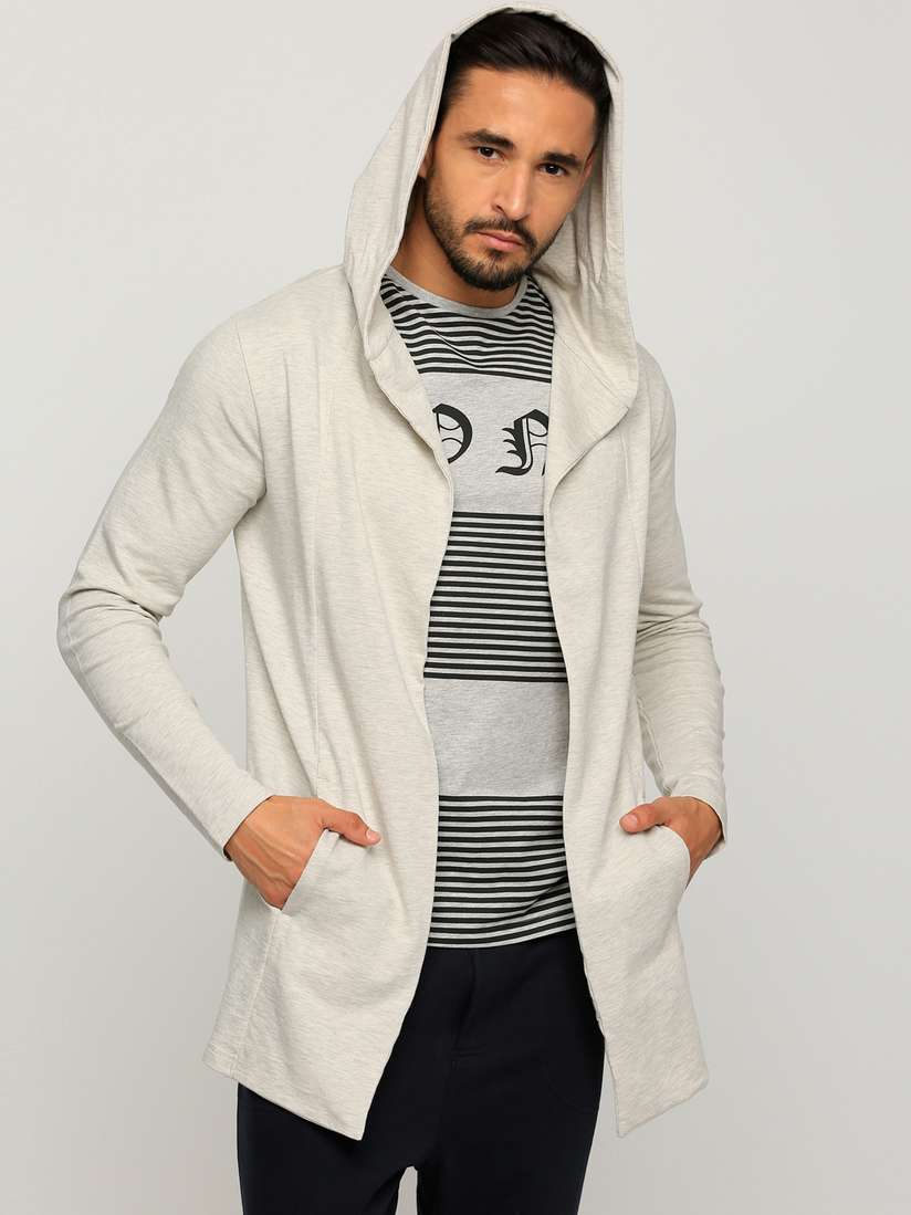 Buy Splash Grey Solid Open Front Hooded Shrug Shrug for Men