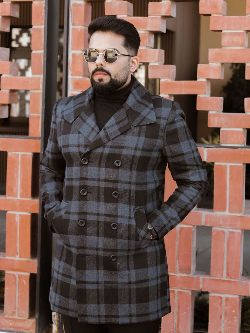 Mens checkered peacoat cheap