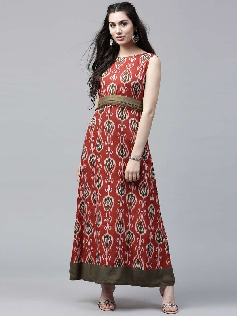 Aks women red printed maxi dress sale