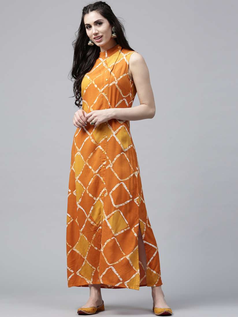 Buy AKS Women Mustard Yellow White Printed Maxi Dress Dresses for Women 2493351 Myntra