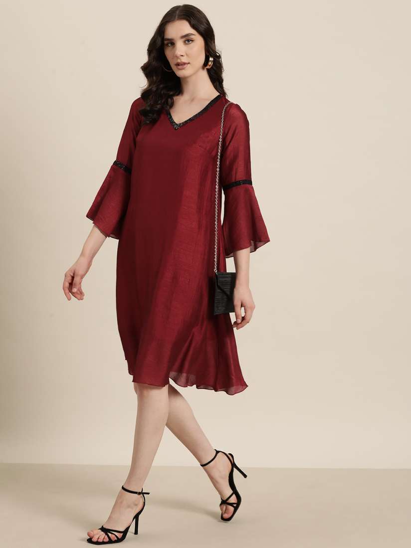 Buy Qurvii Maroon Bell Sleeve A Line Dress Dresses for Women 24941066 Myntra