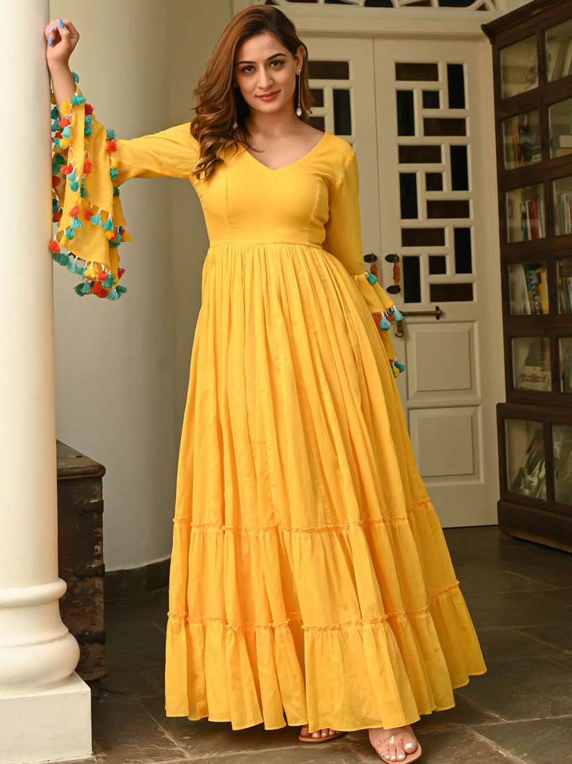 Buy Bunaai Cotton Bell Sleeve Tiered Maxi Ethnic Dress Ethnic Dresses for Women 24950082 Myntra
