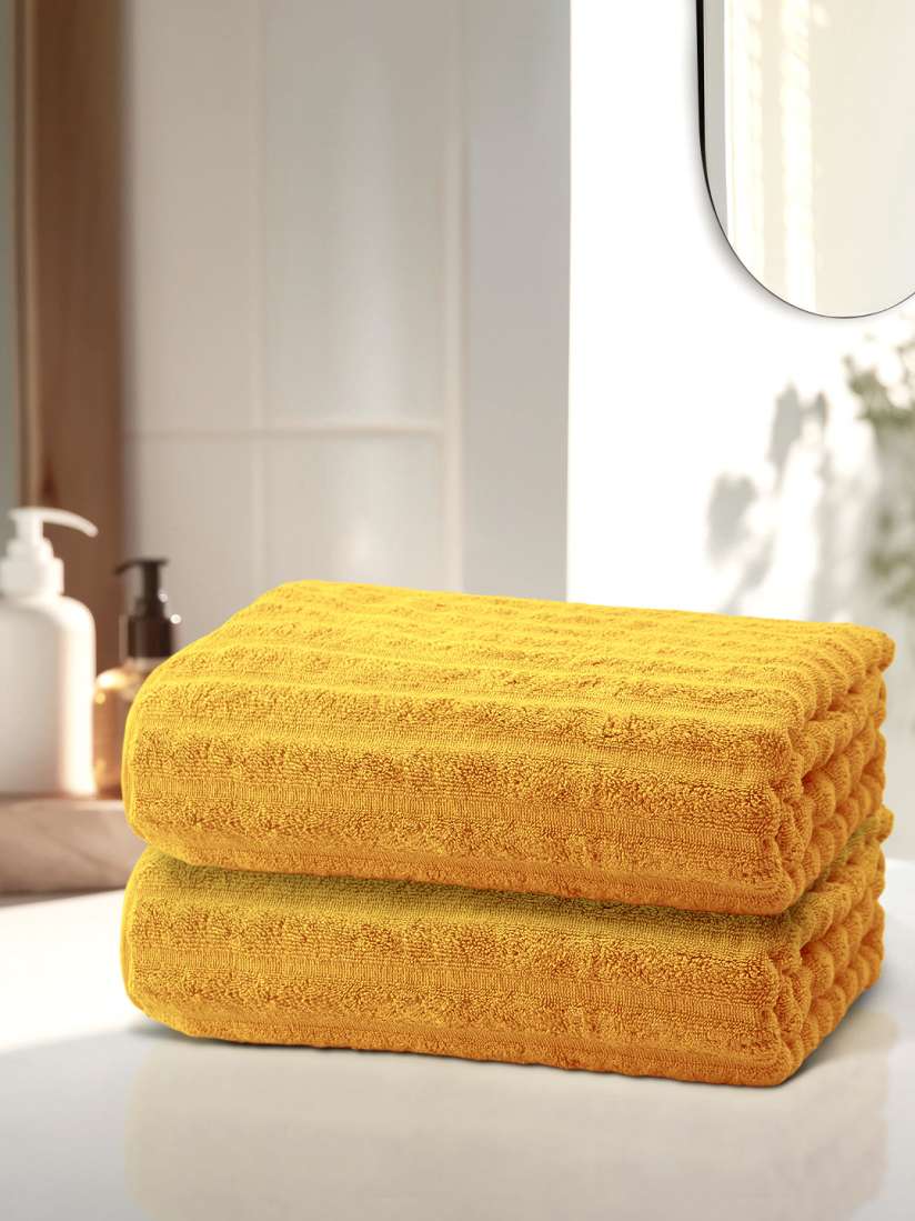 Buy Anko Mustard 670 GSM Pure Cotton Antibacteria Ribbed Texture Hand Towel Set of 2 Hand Towels for Unisex 24952576 Myntra