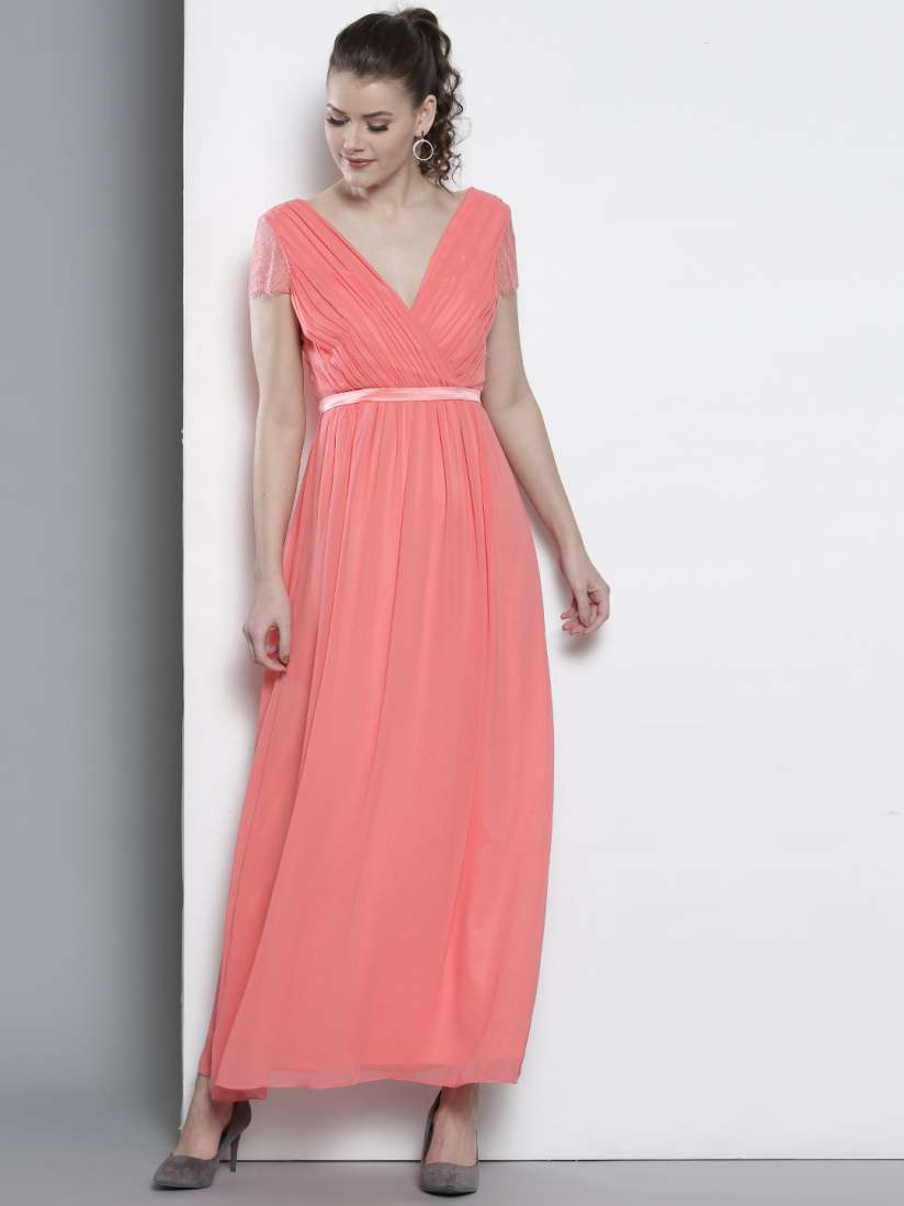 Buy DOROTHY PERKINS Women Coral Pink Solid Maxi Dress Dresses for Women 2495476 Myntra