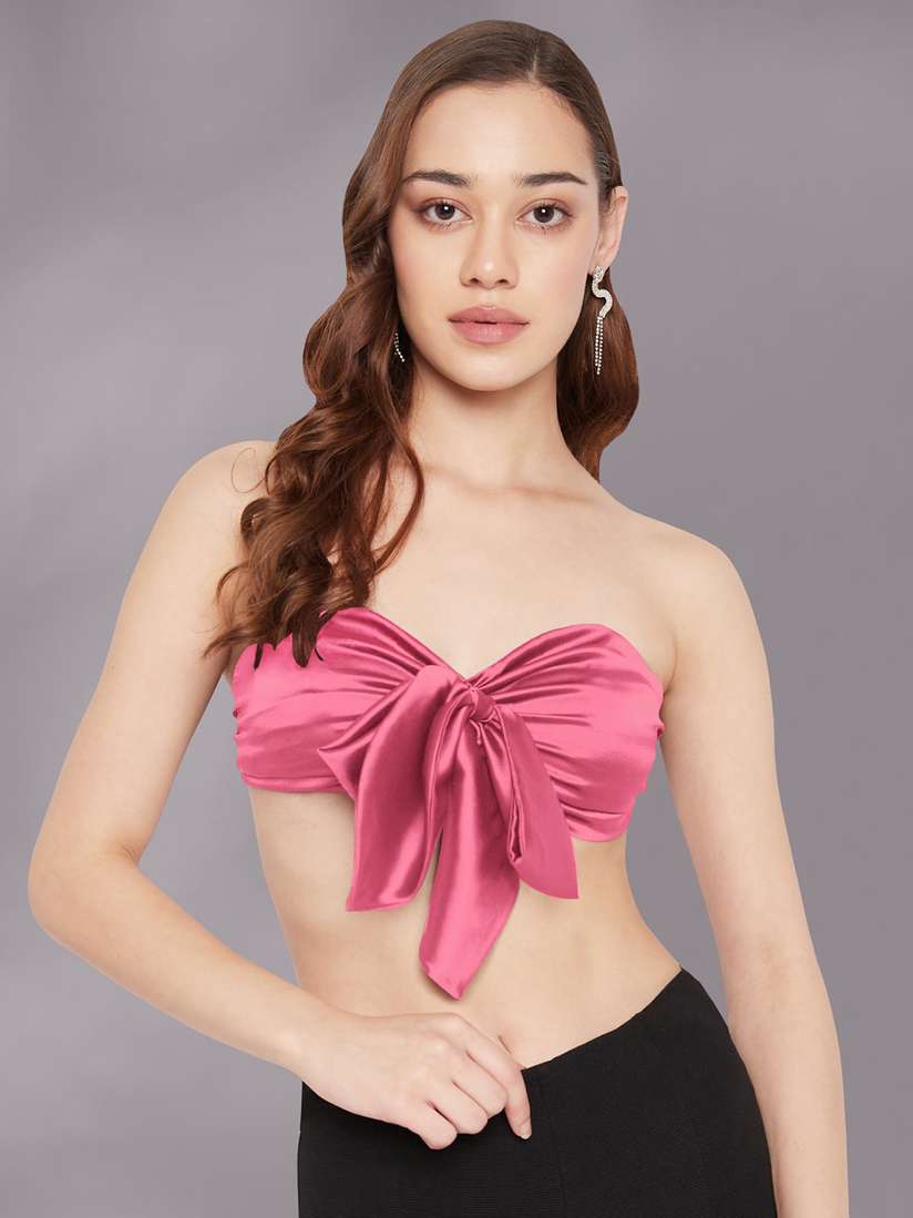 Buy Martini Strapless Tie-Ups Satin Bralette Crop Top Tops for
