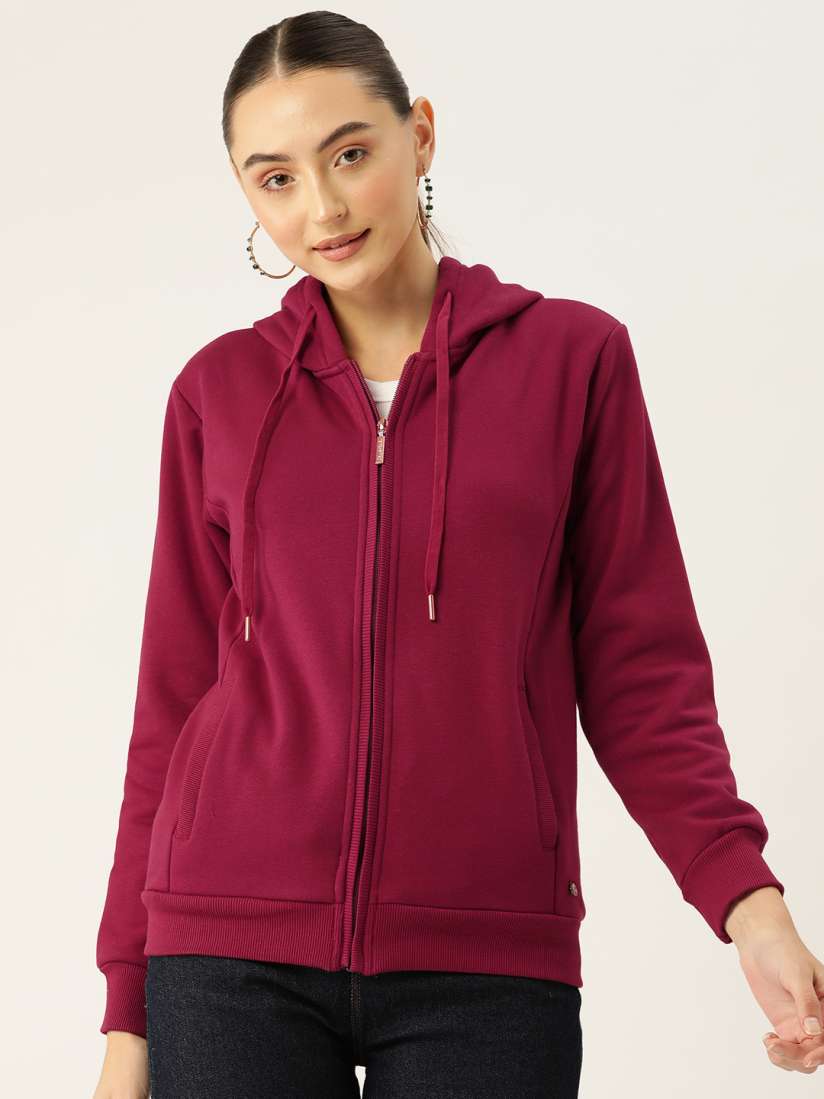 Buy Monte Carlo Solid Front Zipper Hooded Sweatshirt Sweatshirts for Women 24961210 Myntra
