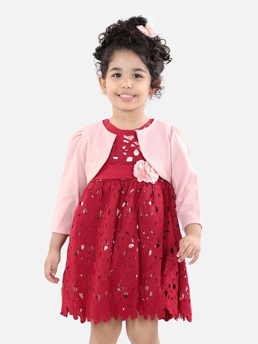 Buy WhiteHenz CLOTHING Girls Self Design Bow Detail A Line Dress With Jacket Dresses for Girls 24964548 Myntra