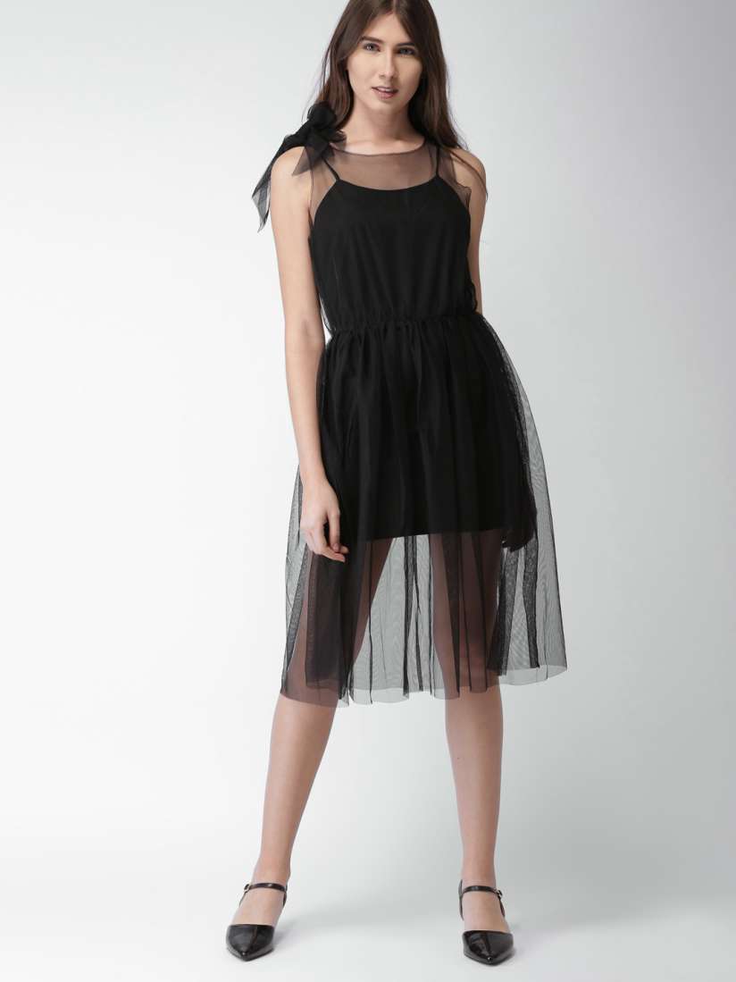 Buy FOREVER 21 Women Black Solid A Line Dress Dresses for Women 2496832 Myntra