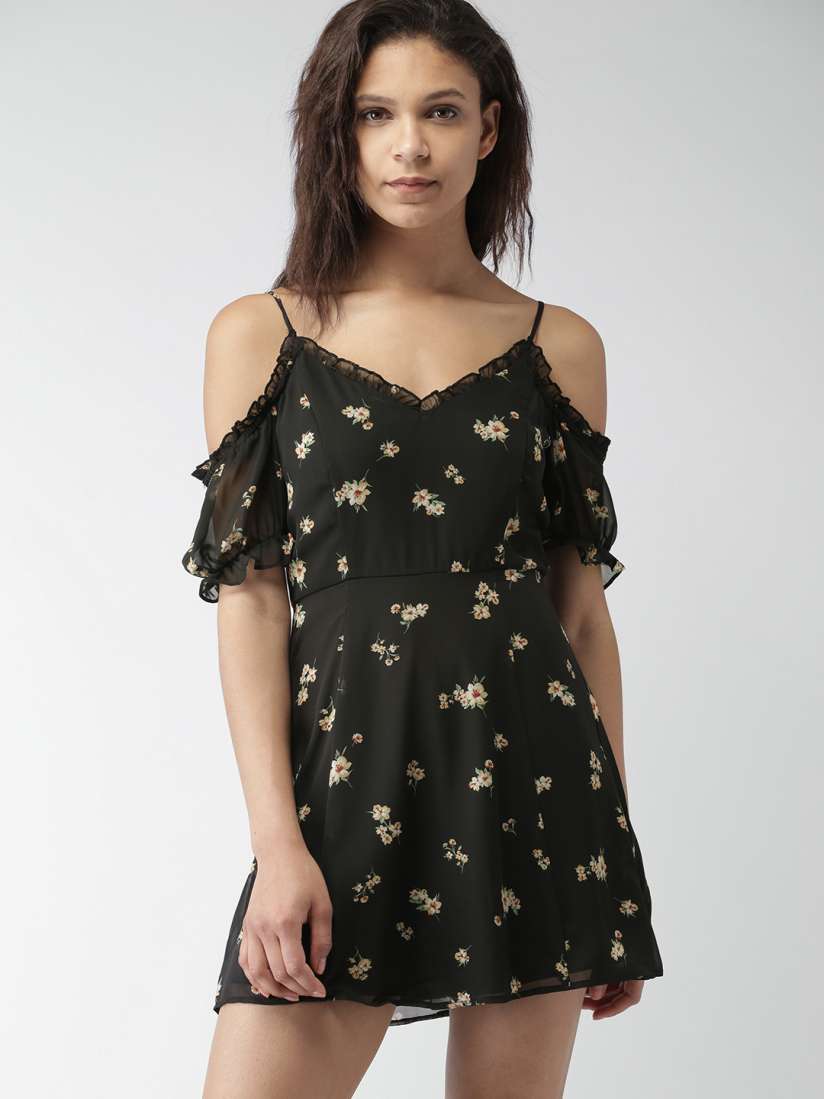 Buy FOREVER 21 Women Black Printed A Line Cold Shoulder Dress Dresses for Women 2496841 Myntra