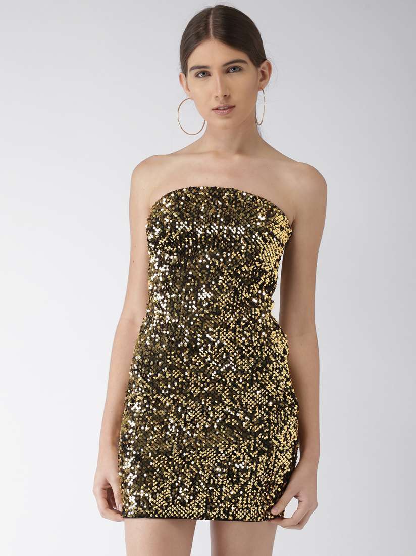 Buy FOREVER 21 Women Black Gold Toned Embellished Off Shoulder Dress Dresses for Women 2496843 Myntra