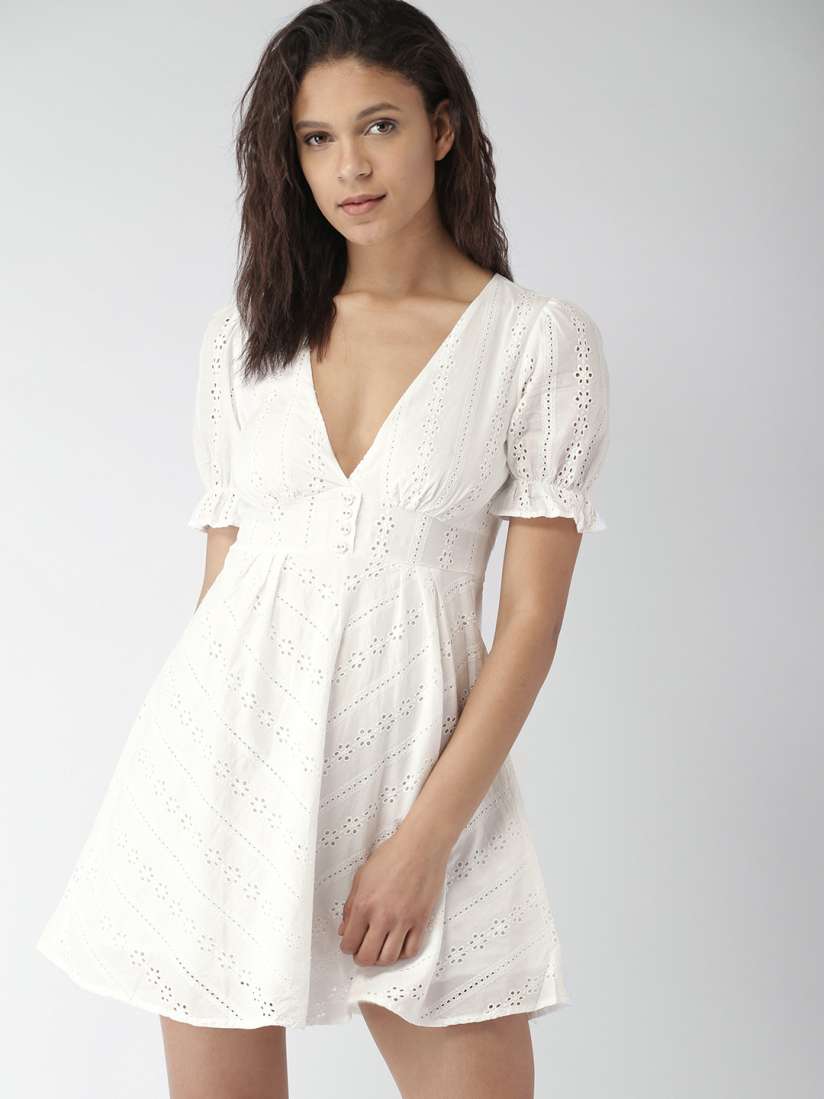 Buy FOREVER 21 Women White Self Design A Line Dress Dresses for Women 2496848 Myntra