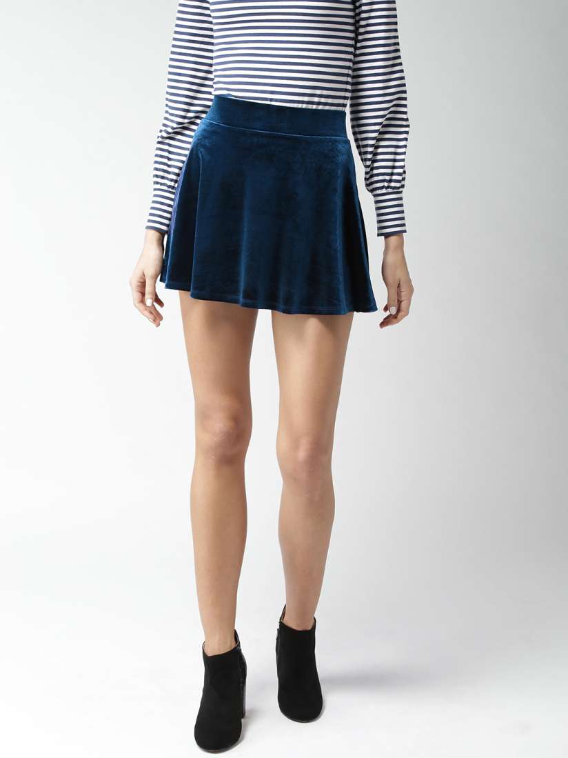 Buy FOREVER 21 Navy Blue Velvet Finish Mini A Line Skirt Skirts for Women 2496937 Myntra