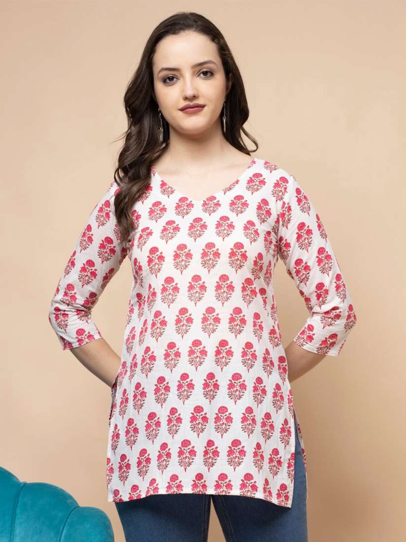 Buy SHIONS Floral Printed V Neck Pure Cotton Kurti Kurtis for Women 24971574 Myntra