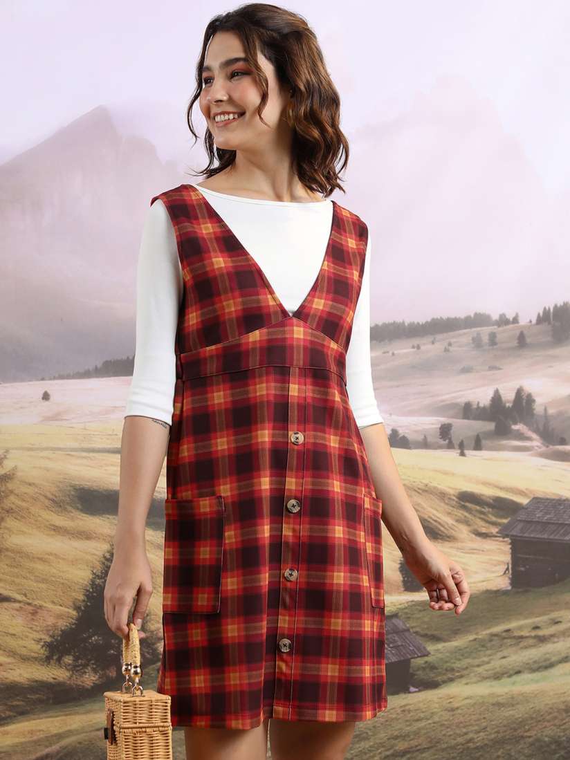 Red checkered pinafore discount