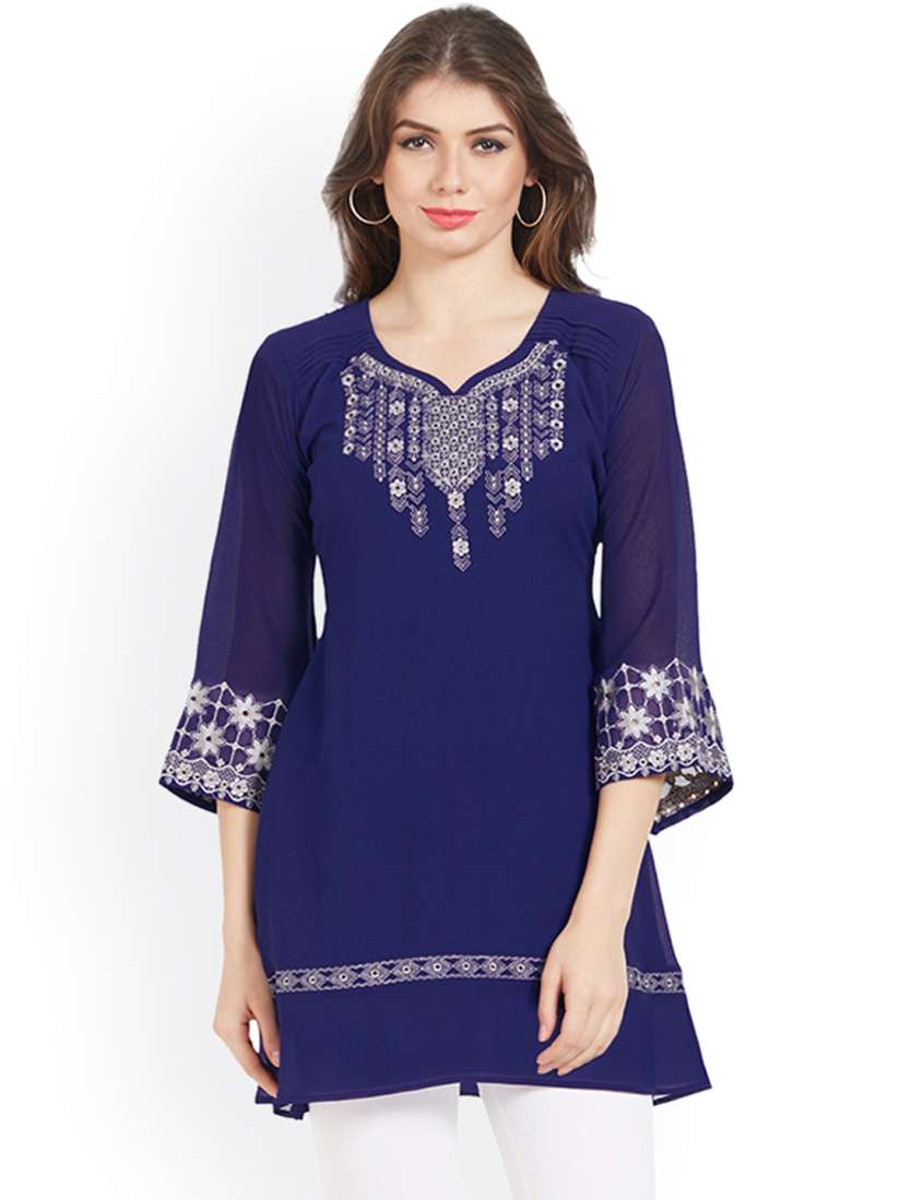 Buy Kvsfab Women Blue Woven Design Kurti Kurtis for Women 2497381 Myntra