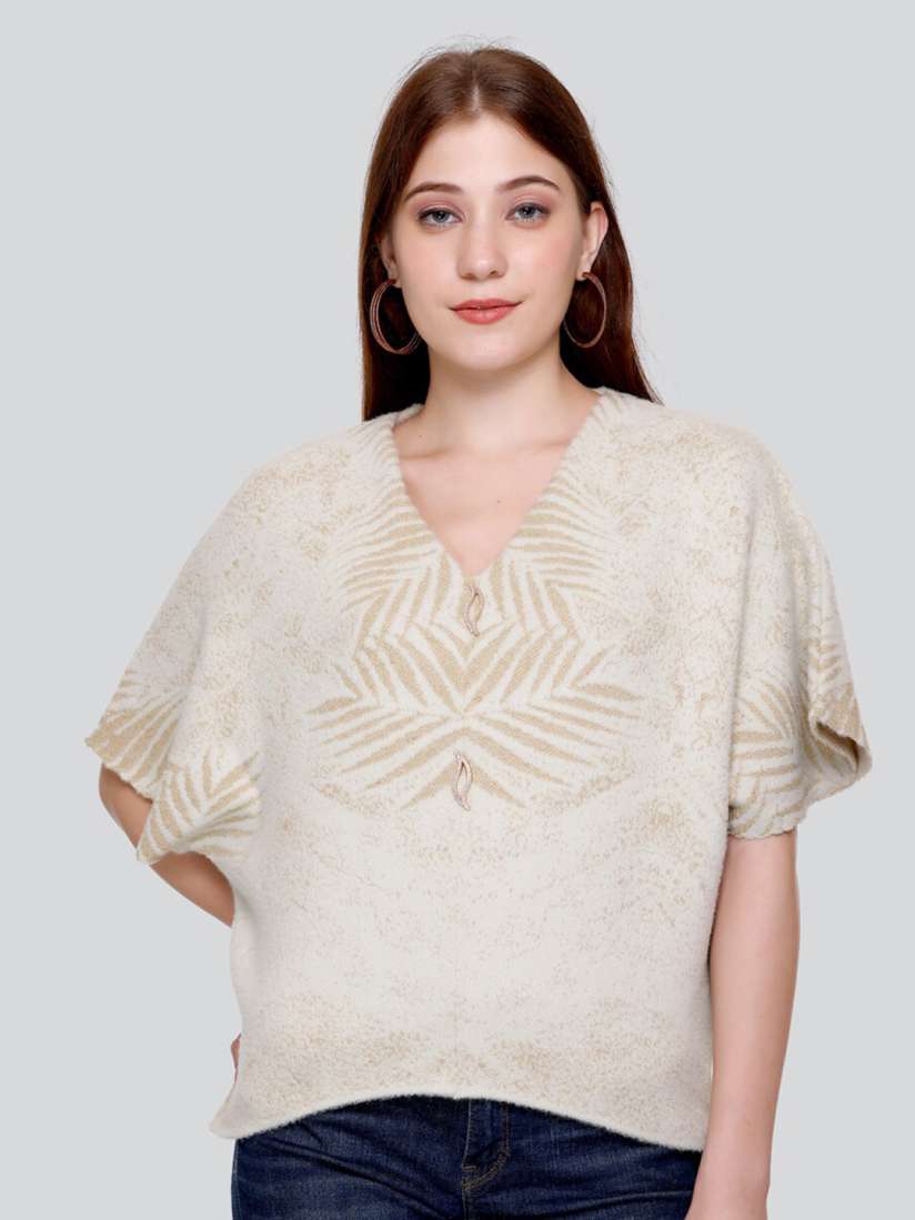 Buy Elthia Self Design Extended Sleeves V Neck Woolen Top Tops for Women 24978334 Myntra
