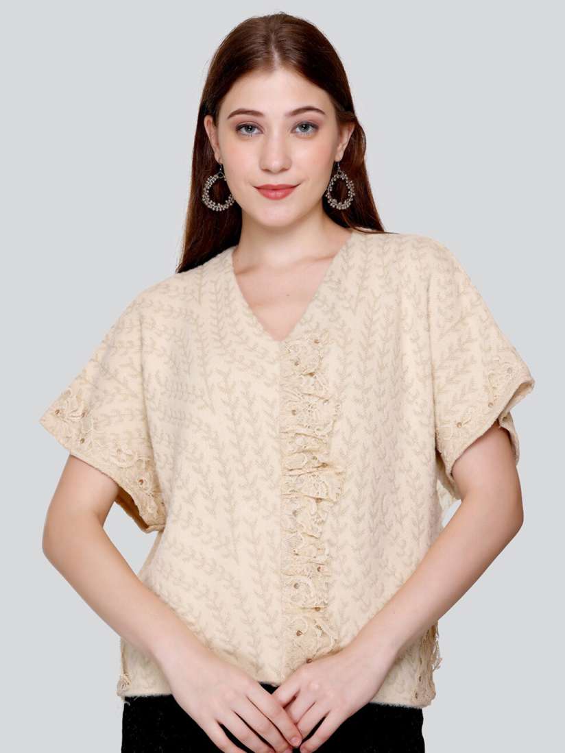 Buy Elthia Self Design Kimono Sleeves Woolen Top Tops for Women 24978338 Myntra