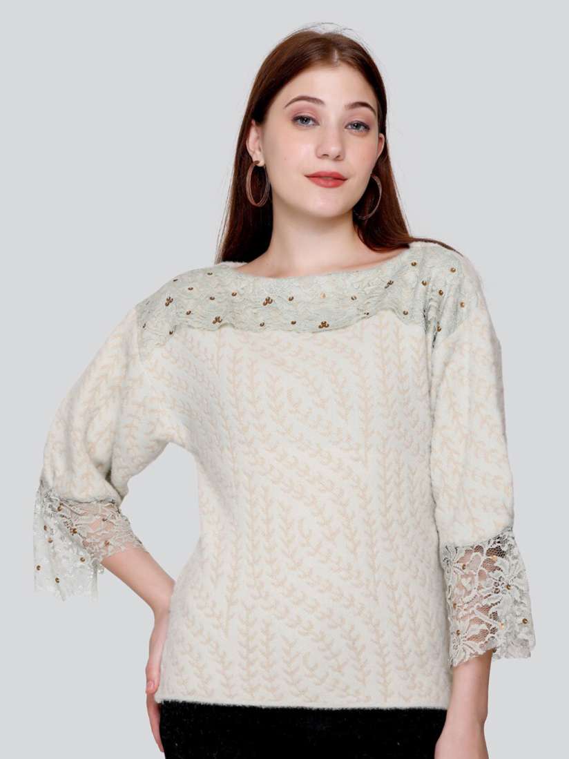 Buy Elthia Abstract Self Design Embellished Woolen Top Tops for Women 24978344 Myntra