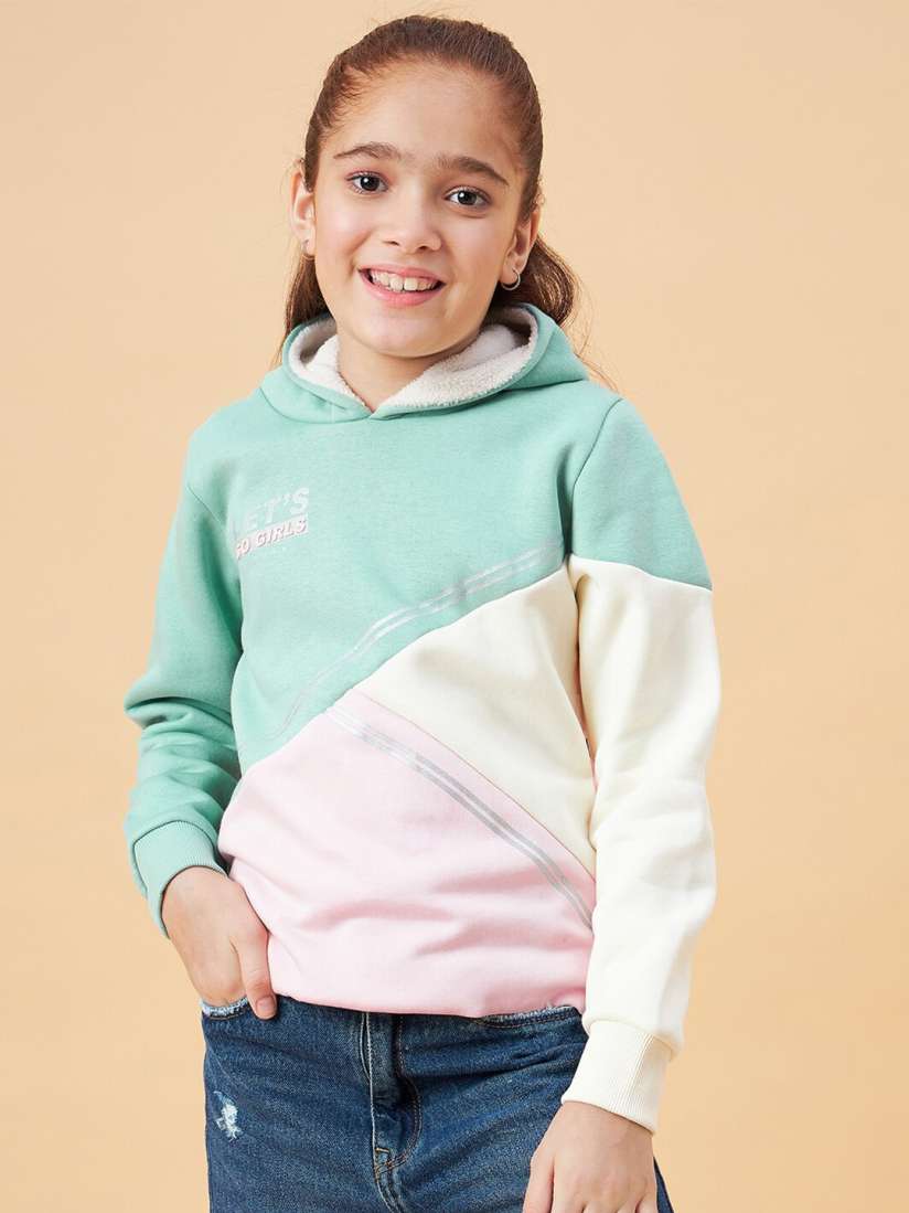 Buy Ben Joe Girls Colourblocked Hooded Fleece Sweatshirt Sweatshirts for Girls 24988490 Myntra