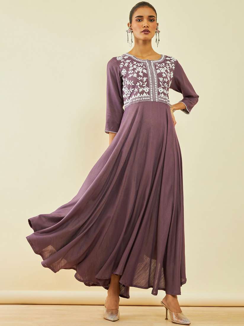 Buy Soch Floral Embroidered Round Neck Maxi Ethnic Dresses Ethnic Dresses for Women 24989026 Myntra