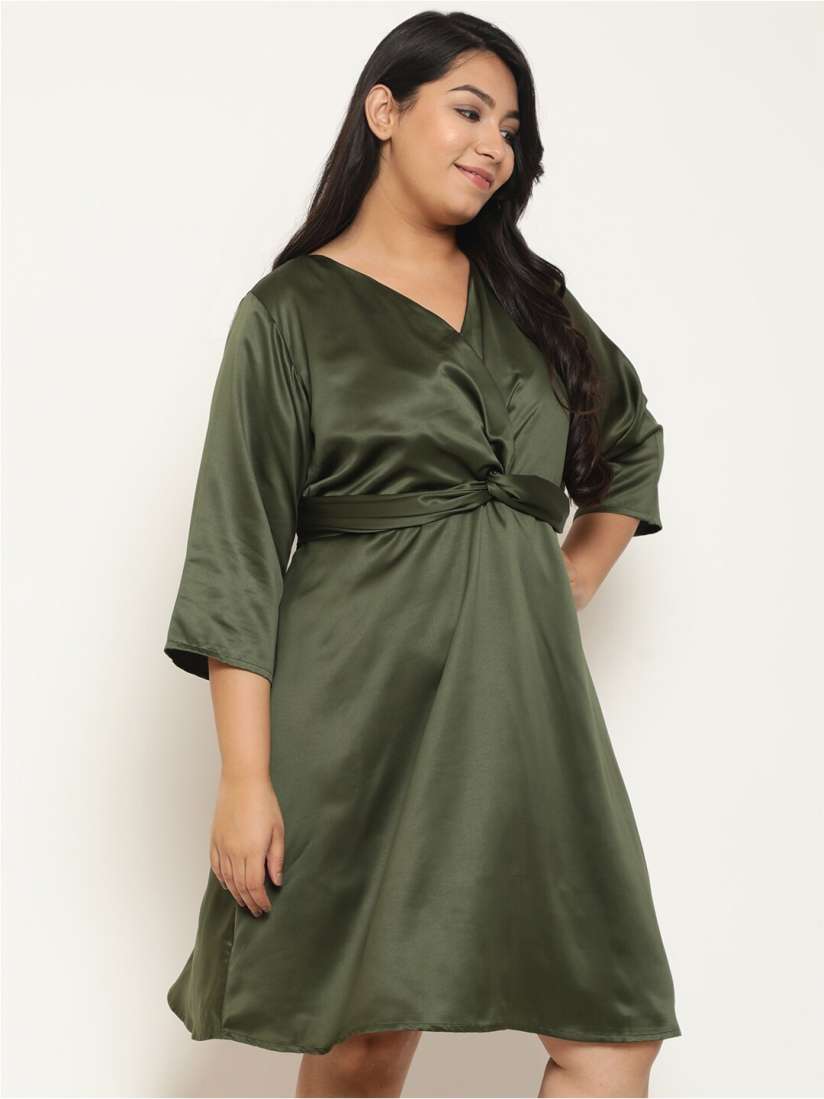 Buy Amydus Plus Size V Neck Gathered Detailed Satin A Line Dress Dresses for Women 24991992 Myntra