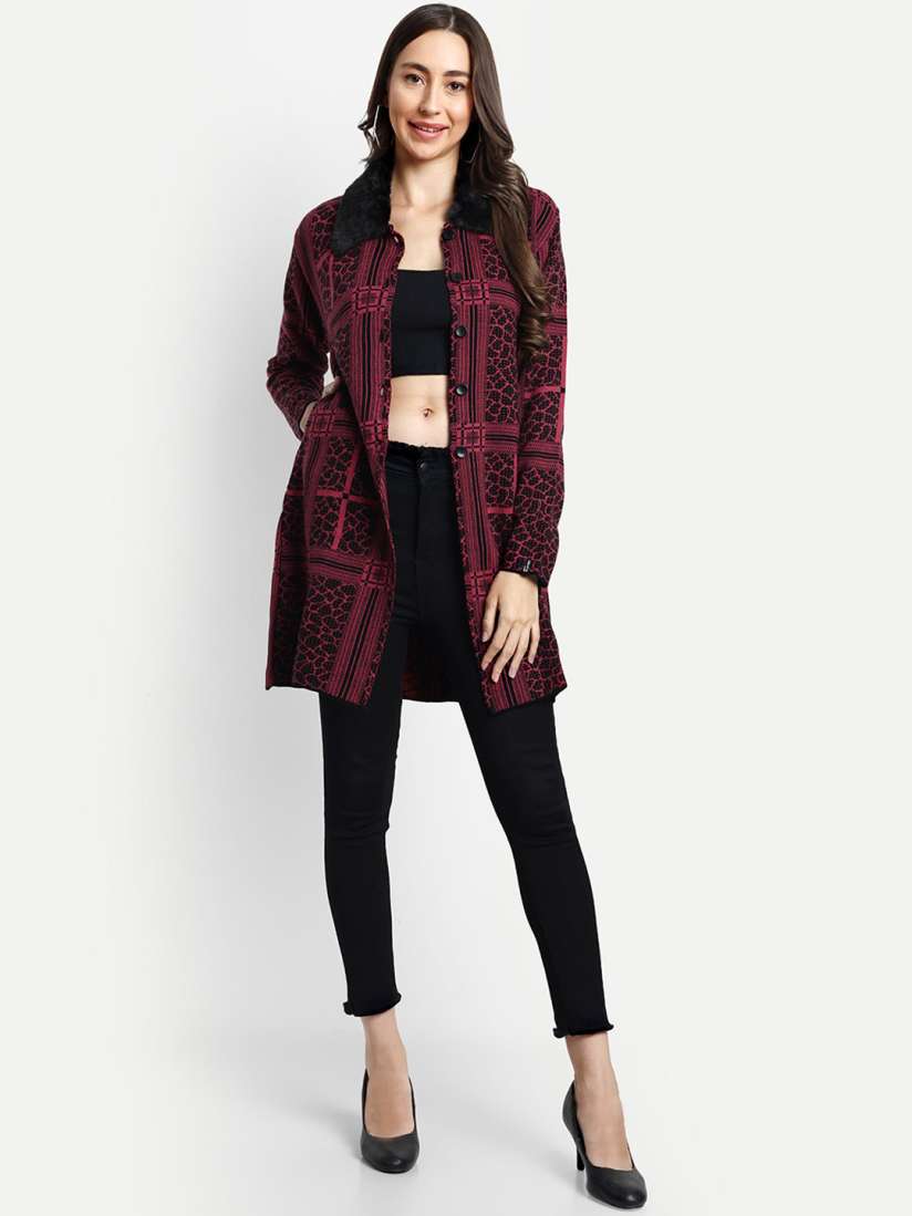 Buy CREATIVE LINE Self Designed Single Breasted Woollen Overcoat Coats for Women 24994442 Myntra