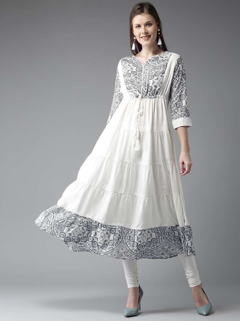 Buy Moda Rapido Women White Navy Blue Yoke Design Anarkali Kurta Kurtas for Women 2499763 Myntra