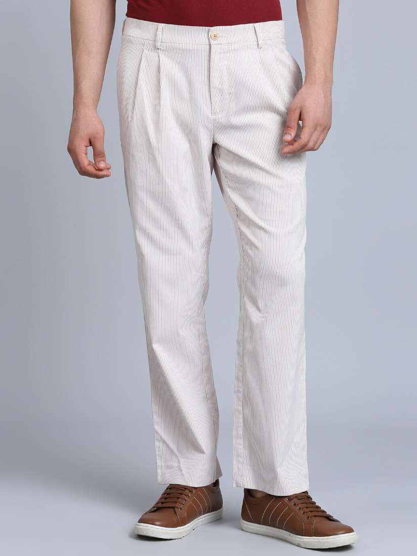 Buy ONEMILE Men Striped Loose Fit Pleated Trousers Trousers for Men 25000468 Myntra