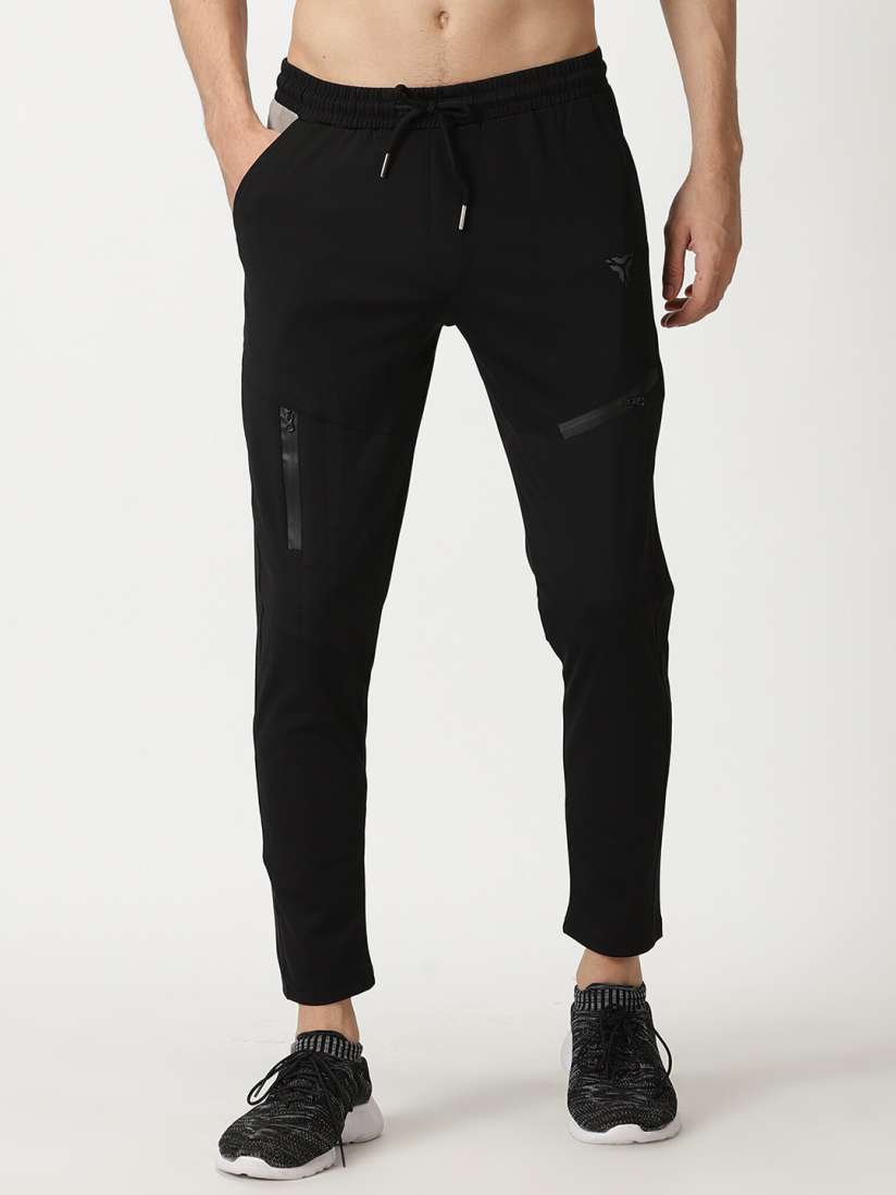 Track pant with zip outlet