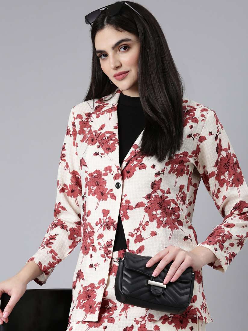 Buy SHOWOFF Floral Printed Coat With Trousers Co Ords for Women 25005138 Myntra