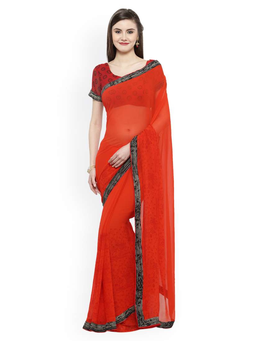 Buy Shaily Red Solid Pure Georgette Saree Sarees for Women 2500516 Myntra