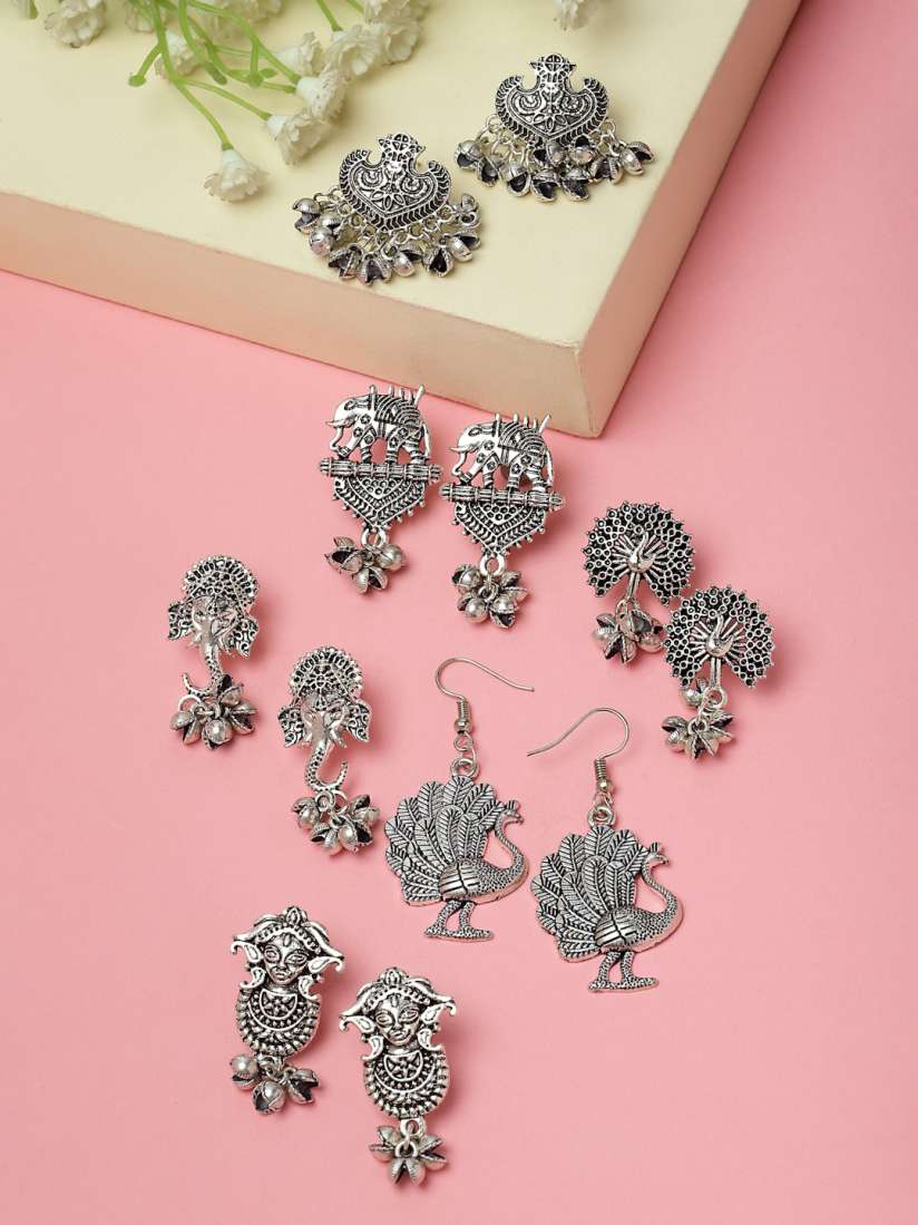 Buy PANASH Set Of 6 Silver Plated Oxidised Drop Earrings Earrings for Women 25006190 Myntra