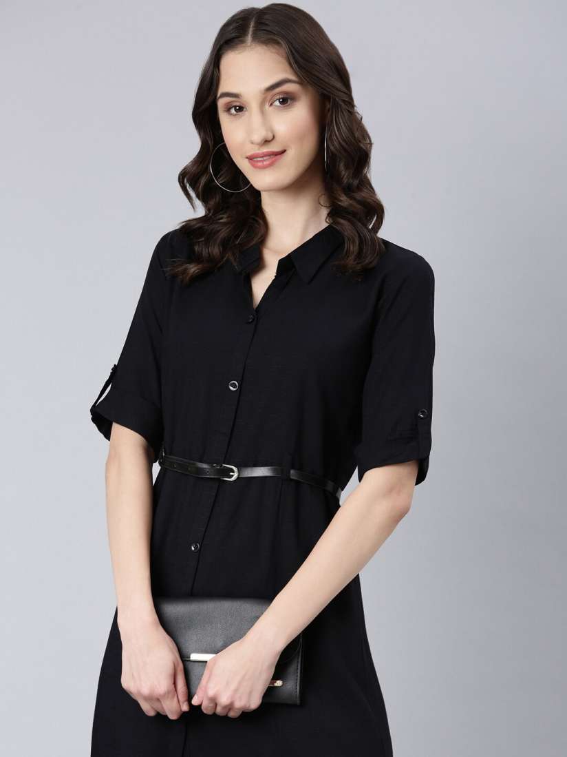 Buy SHOWOFF Roll Up Sleeves Shirt Dress Dresses for Women 25011756 Myntra