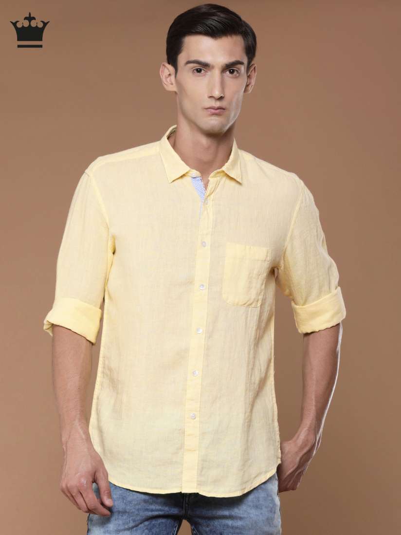 Buy Louis Philippe Men Yellow Slim Fit Solid Casual Linen Shirt Shirts for Men 2501965 Myntra