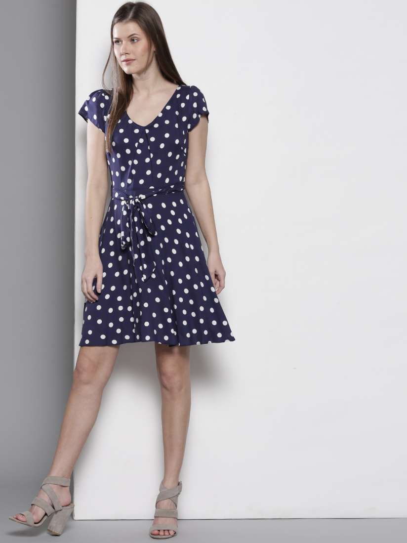Buy DOROTHY PERKINS Women Navy White Polka Dot Print Fit Flare Dress Dresses for Women 2502784 Myntra