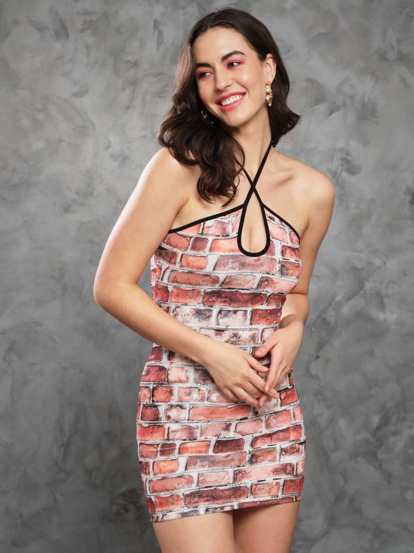Buy MAZIE Geometric Printed Halter Neck Bodycon Dress Dresses for Women 25031838 Myntra