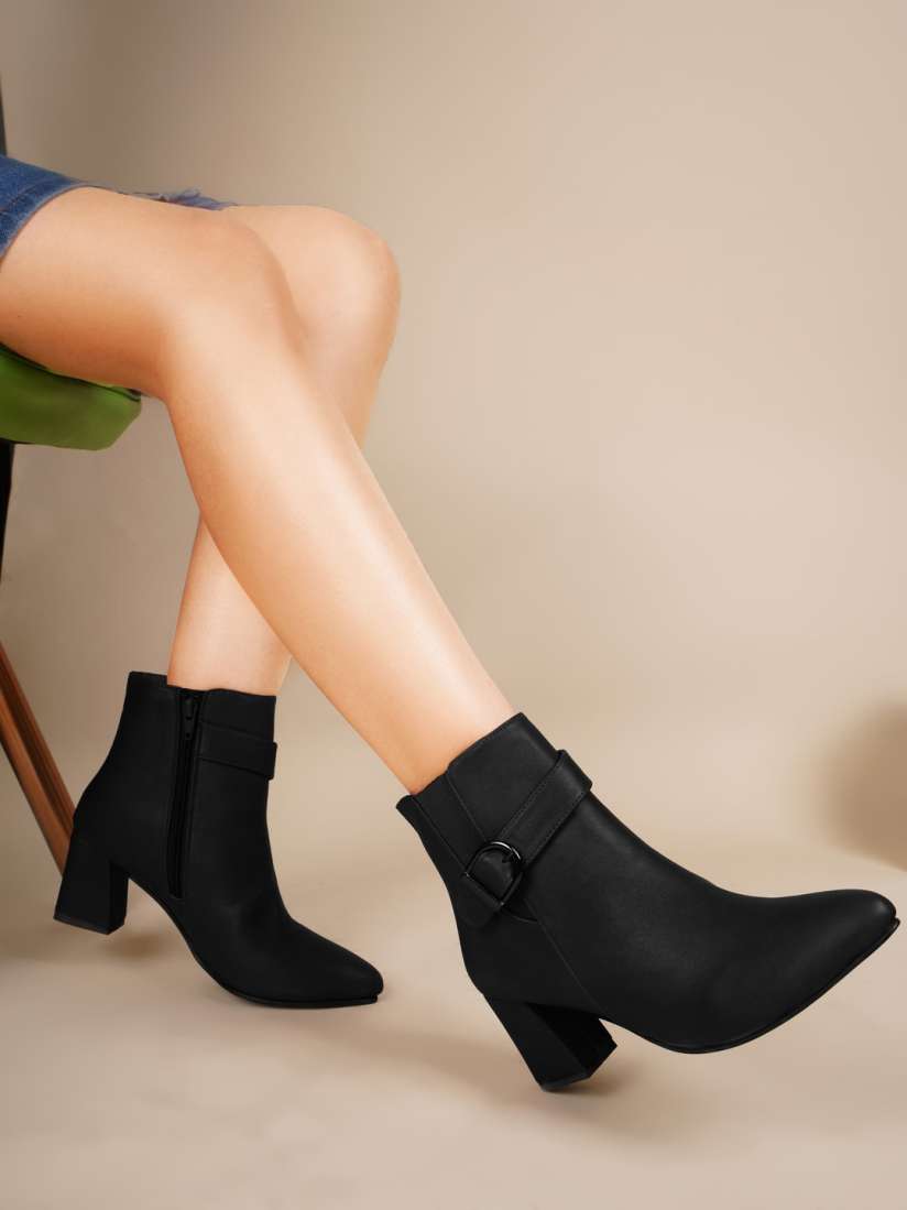 Buy SHUZ TOUCH Women Pointed Toe Block Heeled Zip Up Boots Boots for Women 25031884 Myntra