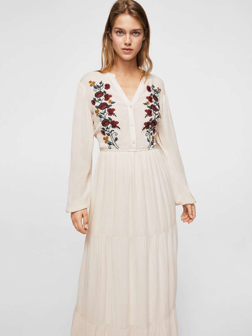 Buy MANGO Women Beige Solid Tiered Maxi Dress Dresses for Women 2504834 Myntra