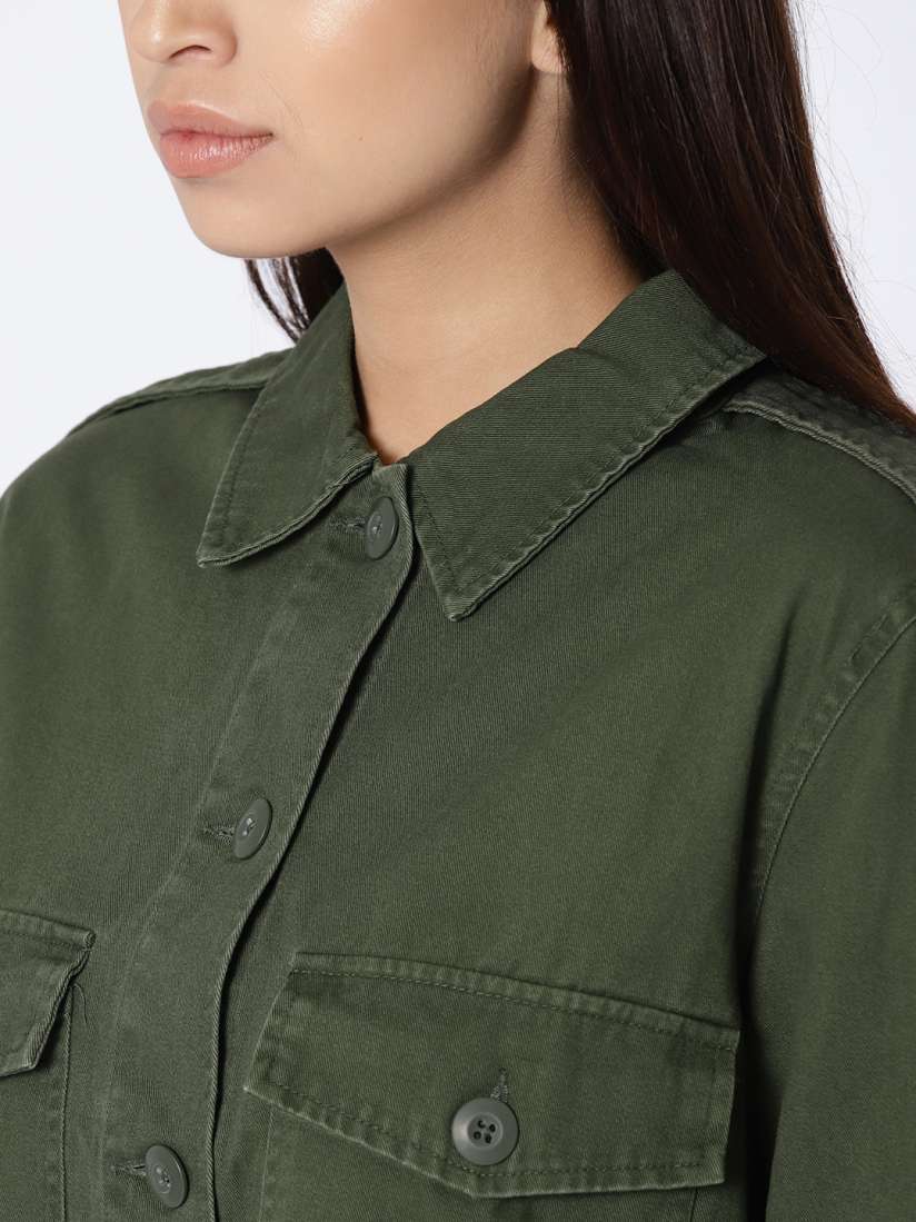 Green denim shirt womens top