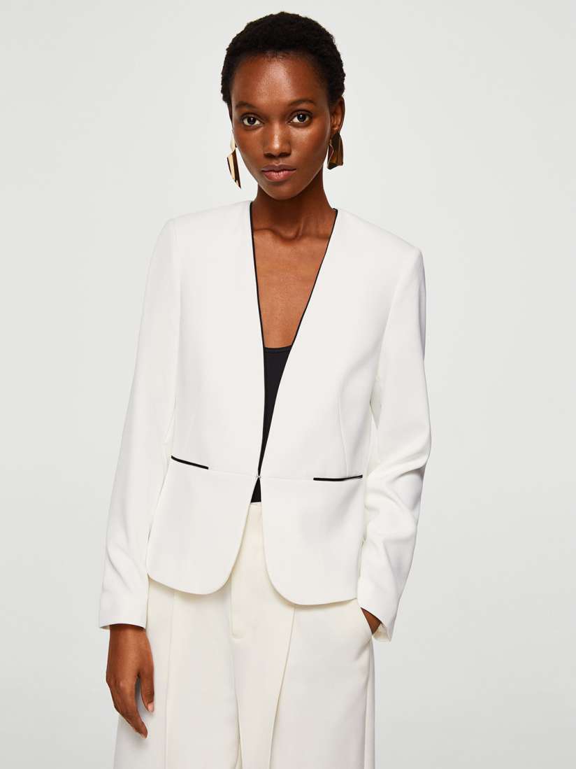 Buy MANGO White Single Breasted Collarless Blazer Blazers for Women 2504917 Myntra