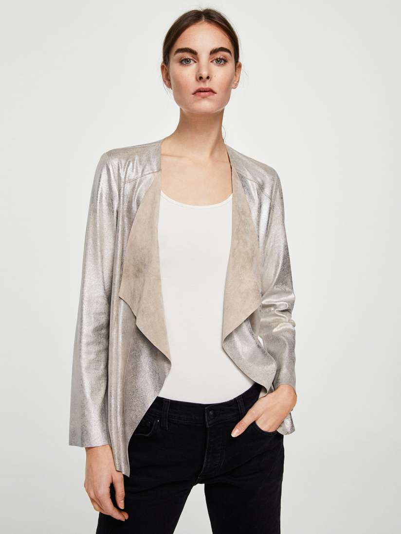 Buy MANGO Women Silver Solid Front Open Jacket Jackets for Women 2504959 Myntra