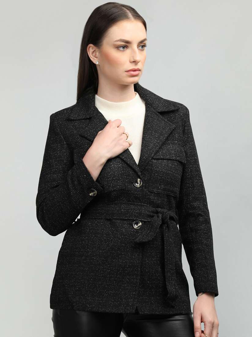 Buy HONNETE Self Design Notched Lapel Coat Coats for Women 25056780 Myntra