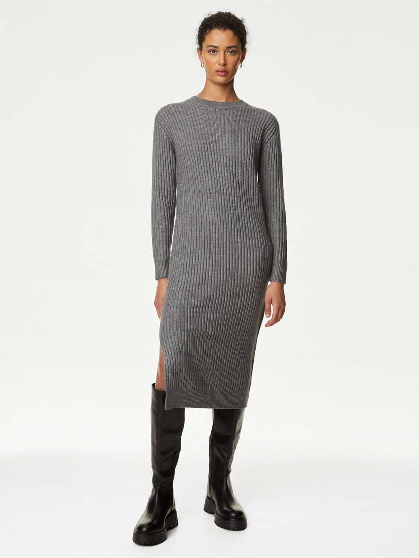 Buy Marks Spencer Ribbed Self Design Long Sleeves Midi Jumper Dress Dresses for Women 25071030 Myntra