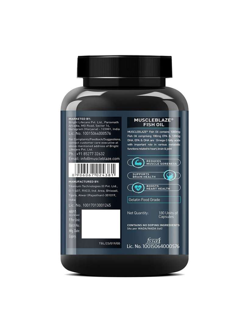 Buy MuscleBlaze Omega 3 Fish Oil 1000mg Capsules 180 Softgel Capsules Nutrition and Wellbeing for Unisex 25073062 Myntra