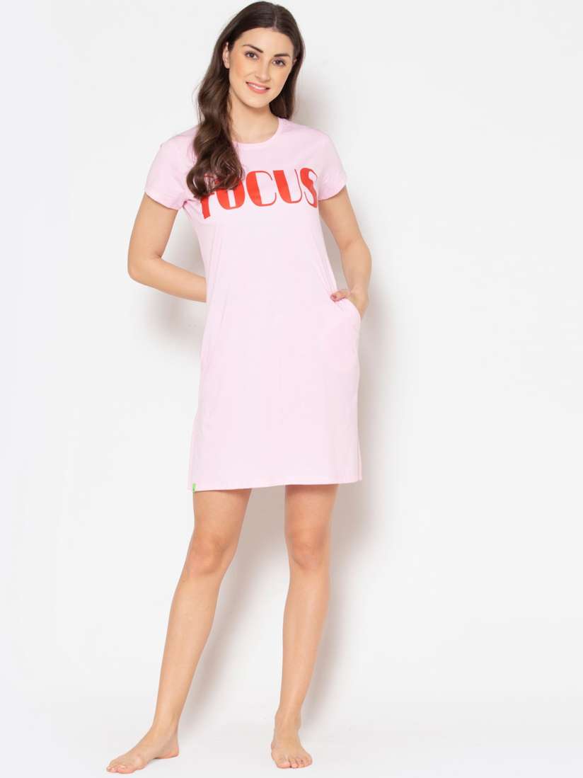 Buy TITTLI Typography Printed Longline Nightdress Nightdress for Women 25073594 Myntra
