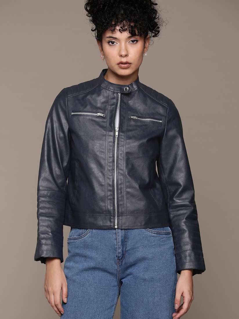 Buy Roadster Women Navy Blue Biker Jacket Jackets for Women 25085270 Myntra