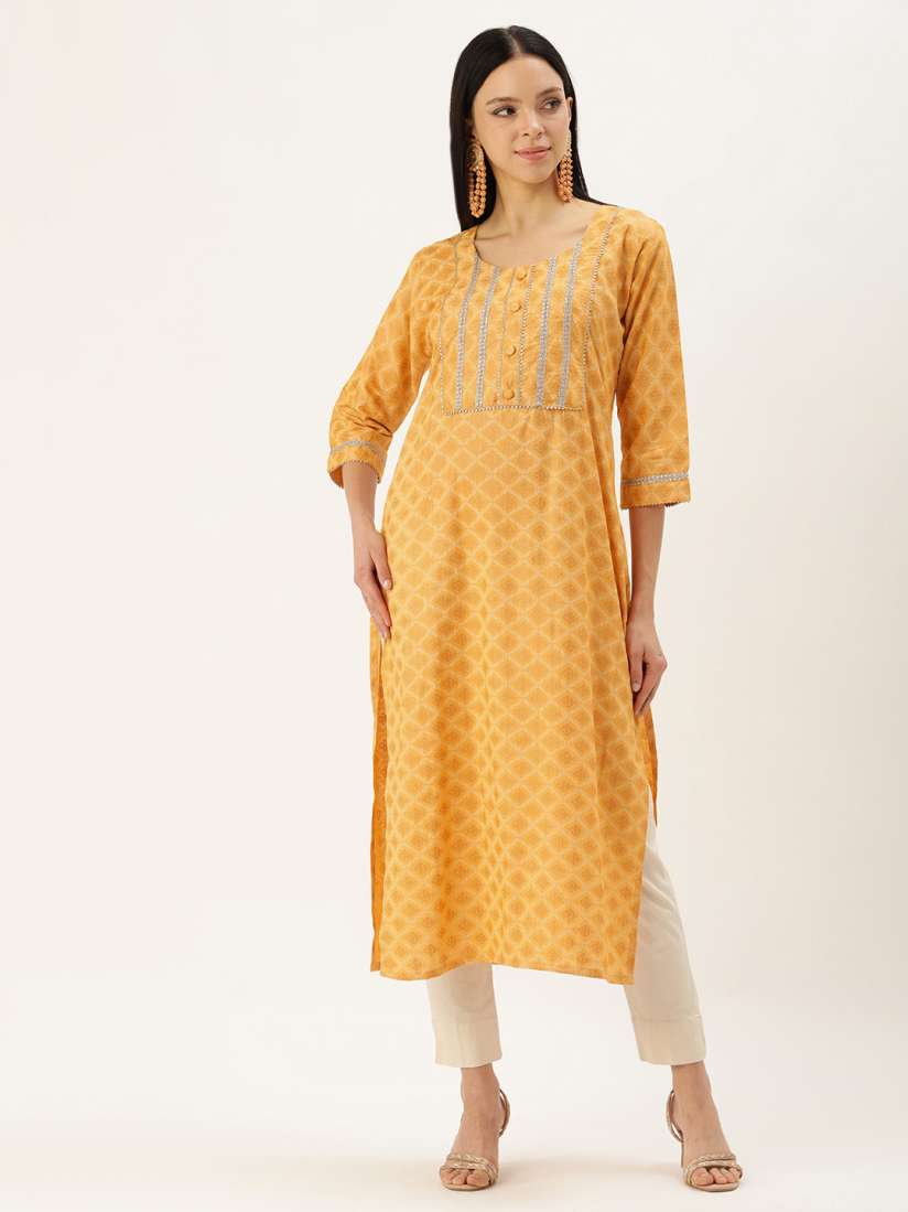 Buy BAPS Ethnic Motifs Printed Gotta Patti Pure Cotton Kurta Kurtis for Women 25090242 Myntra